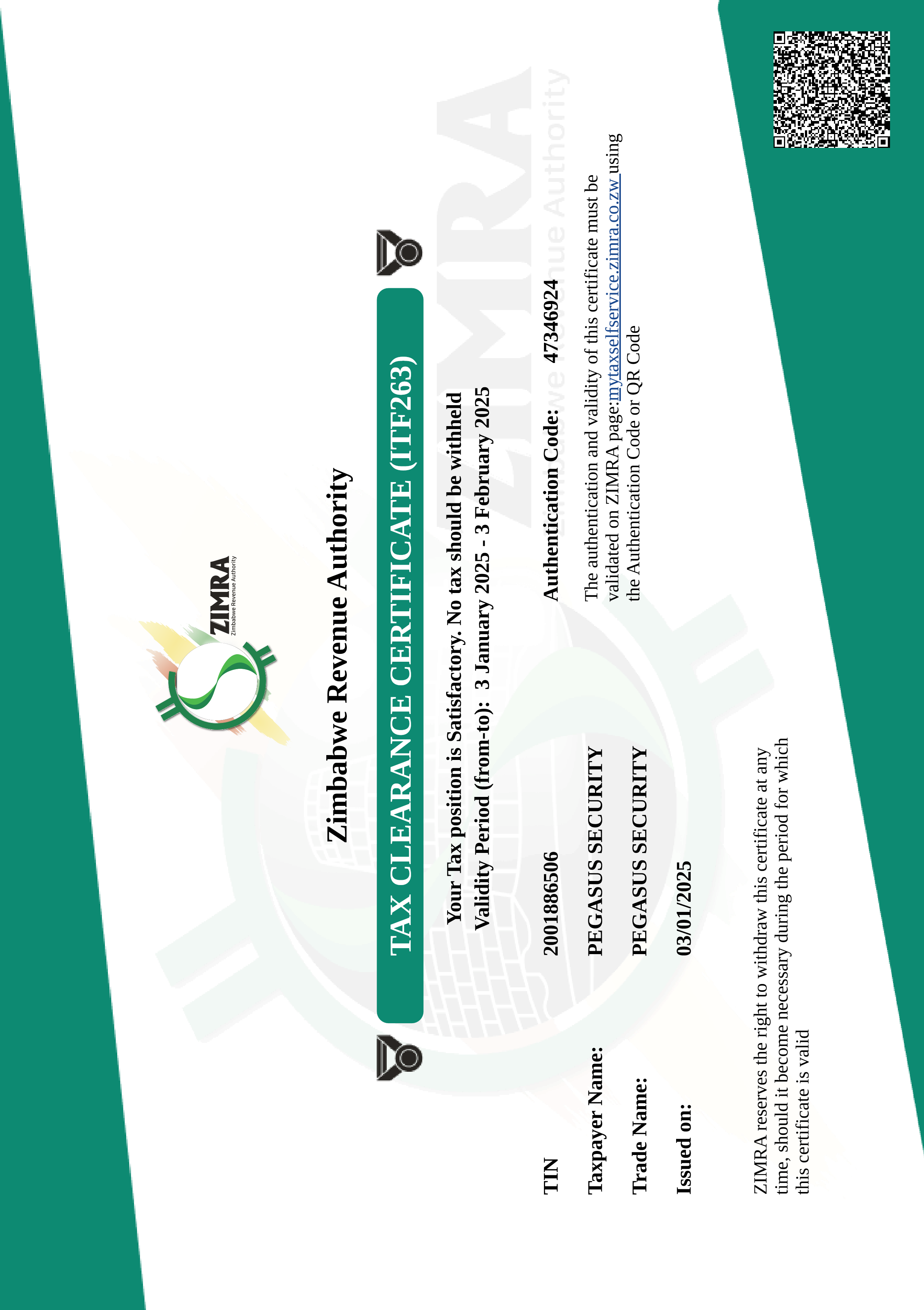 ZIMRA Tax Compliance Certificate